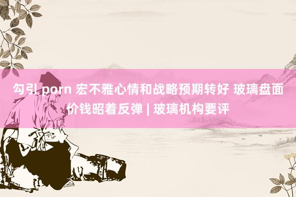 勾引 porn 宏不雅心情和战略预期转好 玻璃盘面价钱昭着反弹 | 玻璃机构要评
